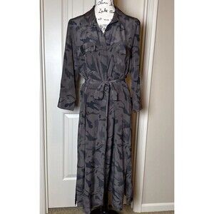 L Agence Button Front 3/4 Sleeve Abstract Silk Dress Purple Size M Designer Luxe